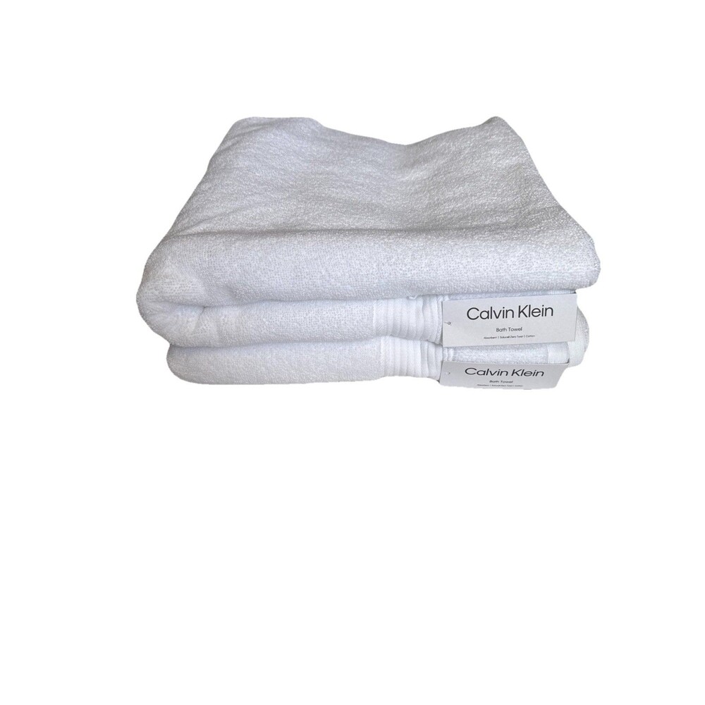 Calvin Klein  Bath Towel Set 2pcs White 100% Cotton New 30”X 56”